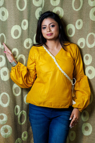 Sunny yelllow - Ethnic Cotton Laced Top in Yellow