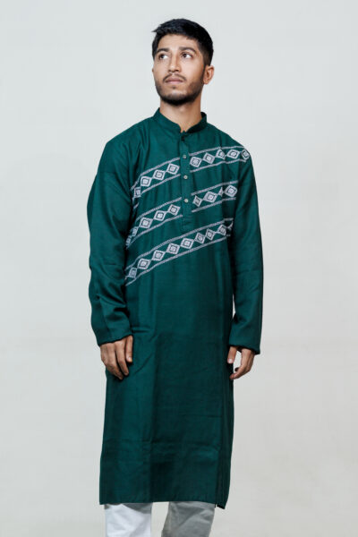 Kantha green - Men's Kantha Stitch Kurta in Green