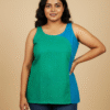 Ahana Blue - Sleeveless Colour-block Cotton Top