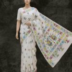 Bipashana  - Blended Silk Kantha Stitch Saree in White