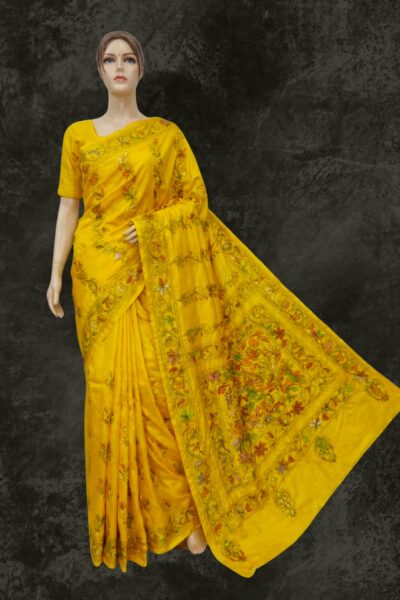 Bipula  - Blended Silk Kantha Stitch Saree in Yellow