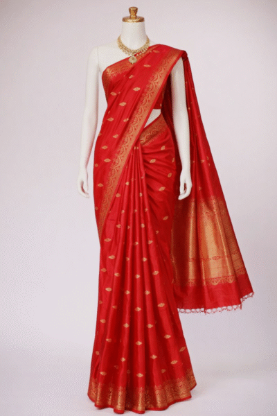 Devika - Pure Katan Silk Benarasi Saree in Bright Red with zari work