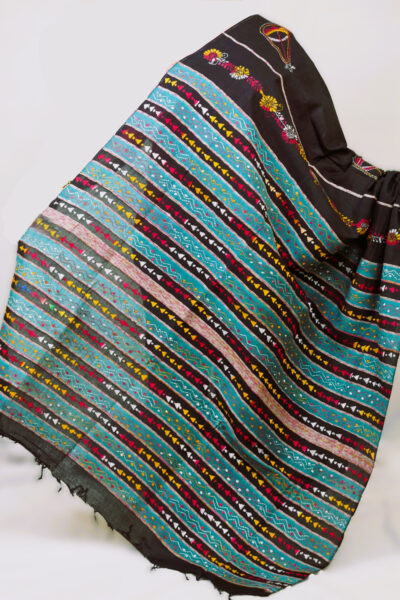 Korobi - Cotton Kantha Stitch Saree in Black