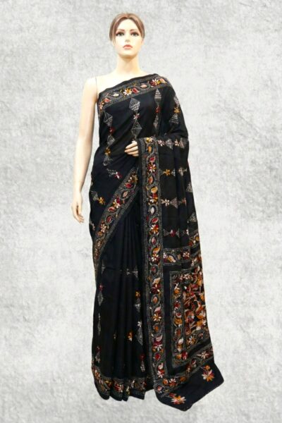Kothakoli  - Blended Silk Kantha Stitch Saree in Black