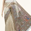 Malini - Madhubani print Blended Silk Saree In Off-white