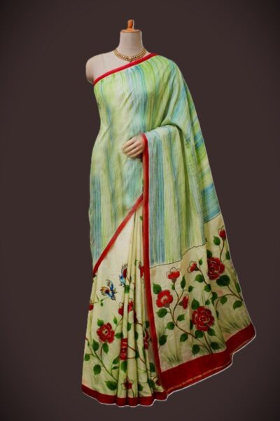 Prema - Mulmul Cotton Saree in Green