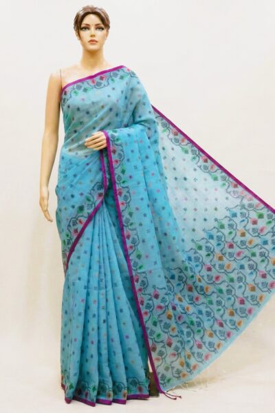Sanandi   - Cotton Jamdani Saree in Light Green
