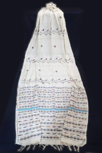 Trina - Cotton Kantha Stitch Saree in White