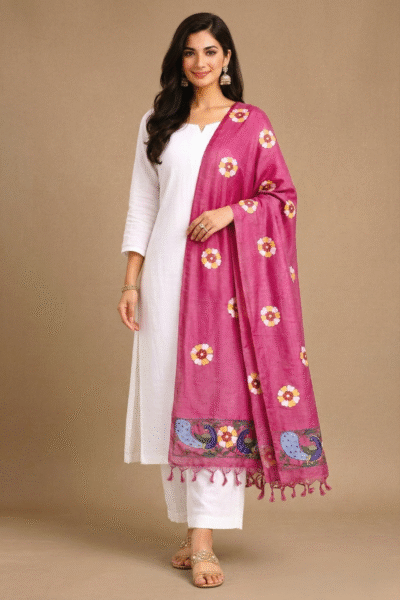 Janaki - Hand Painted Muga Silk Dupatta