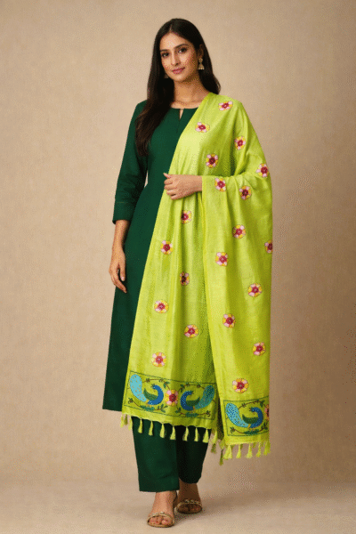 Maithili - Hand Painted Muga Silk Dupatta