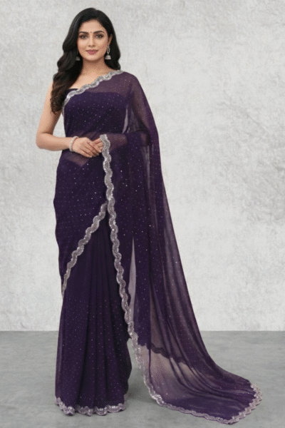 Grihini - Stone-Studded Chiffon Saree in Blue