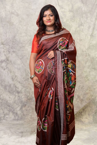 Kadambari - Kantha Stitch Saree in Maroon