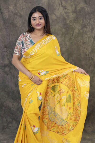 Mrittika - Kantha Stitch Saree in Yellow
