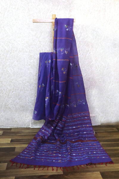 Rajasi - Cotton Kantha Stitch Saree in Purple