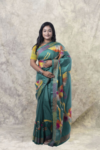 Rini - Kantha Stitch Saree in Green