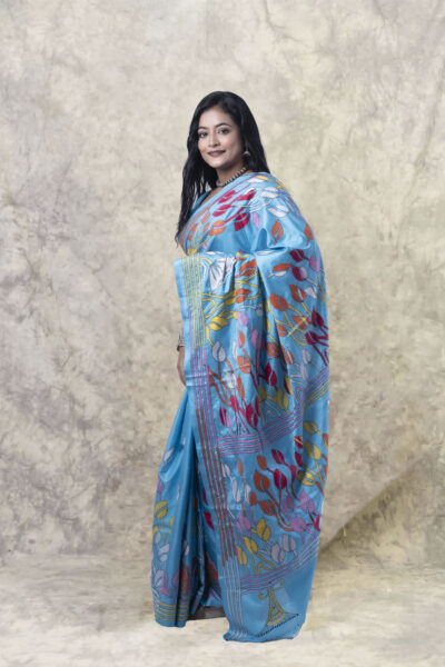 Suniti - Kantha Stitch Saree in Sky Blue
