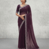 Suva - Stone-Studded Chiffon Saree in Purple