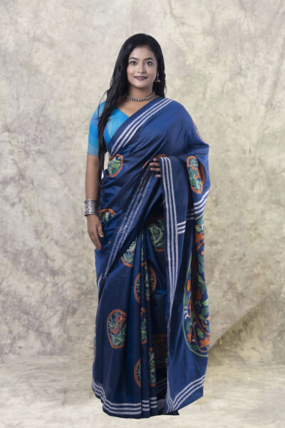 Tilottama - Kantha Stitch Saree in Navy Blue