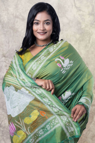 Abantika - Kantha Stitch Saree in Green