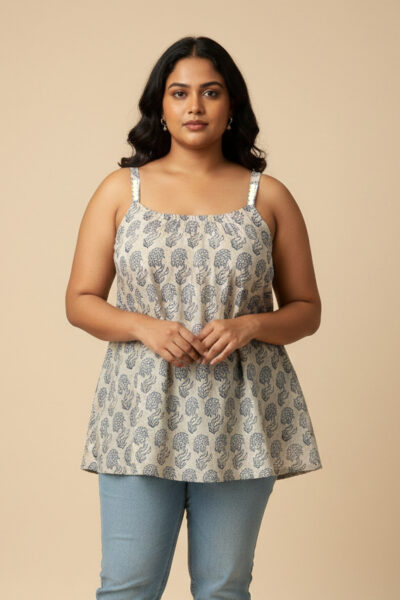 Alia Grey - Pure Cotton Ethnic Strappy Top