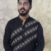 Kantha Black -  Men's Hand-embroideried Cotton Long Kurta