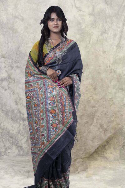 Madhubani Deep - Hand-painted Pure Silk Saree