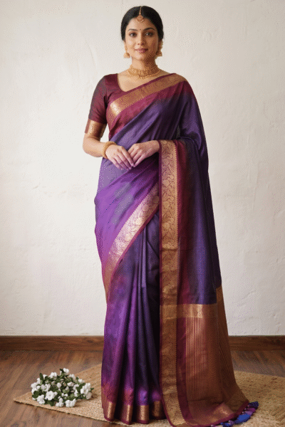 Medhika Purple - Ombre-dyed Mixed Silk Saree