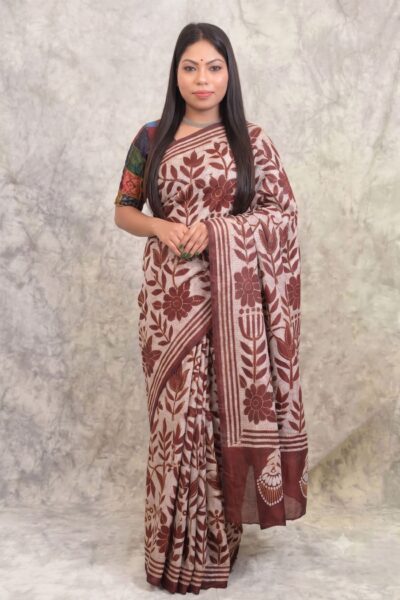 Shivani - Reverse Kantha Stitch Saree in Maroon