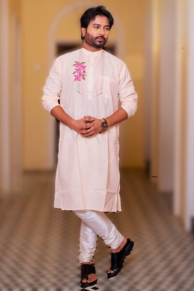 Shourya - Men's Hand-embroideried Cotton Long Kurta
